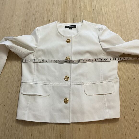 Kasper cotton stretch white denim gold button Jacket Size 14 Catalina  Brand New - Picture 3 of 14